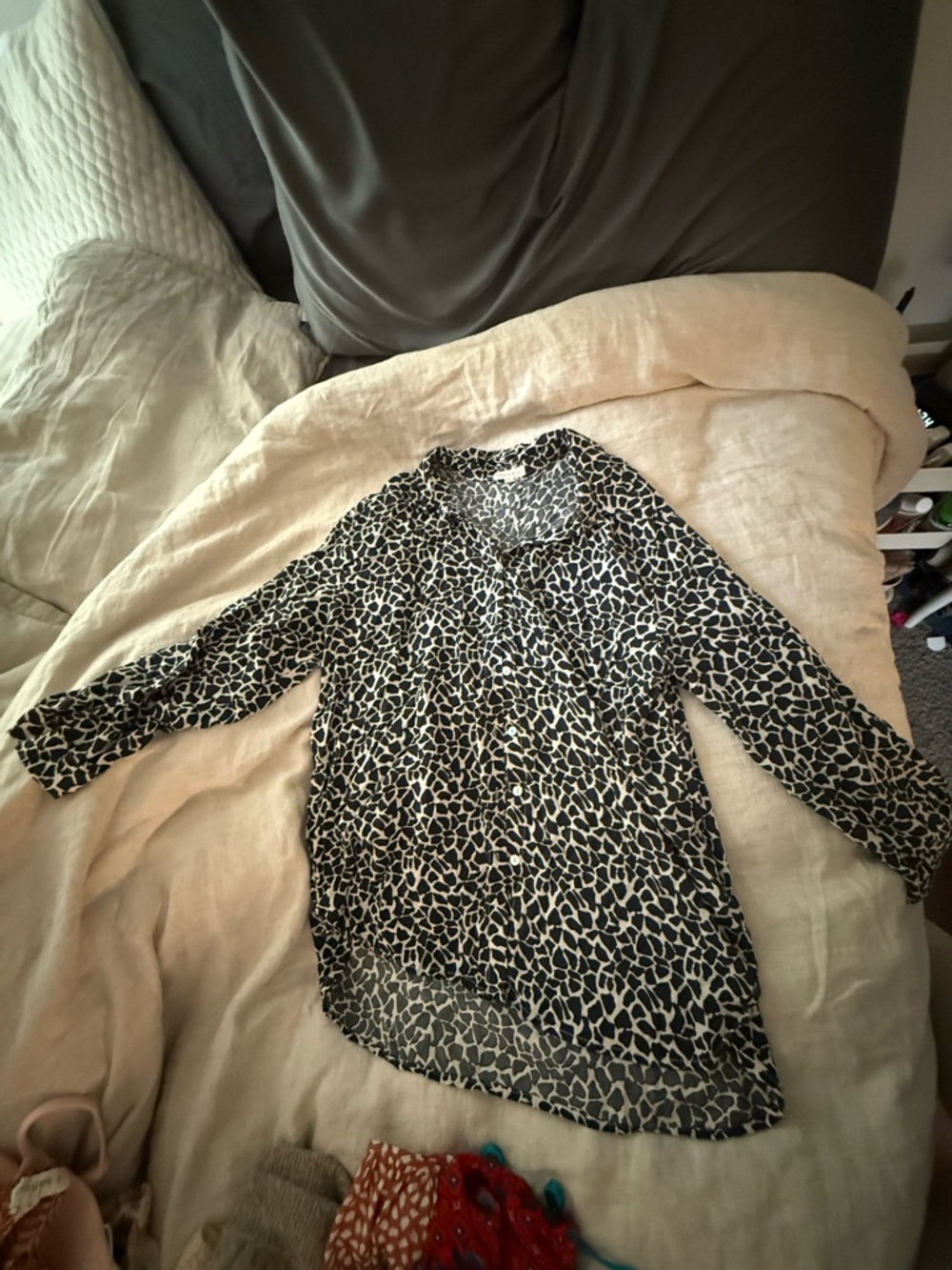 Black and White Animal Print Button-Up Blouse